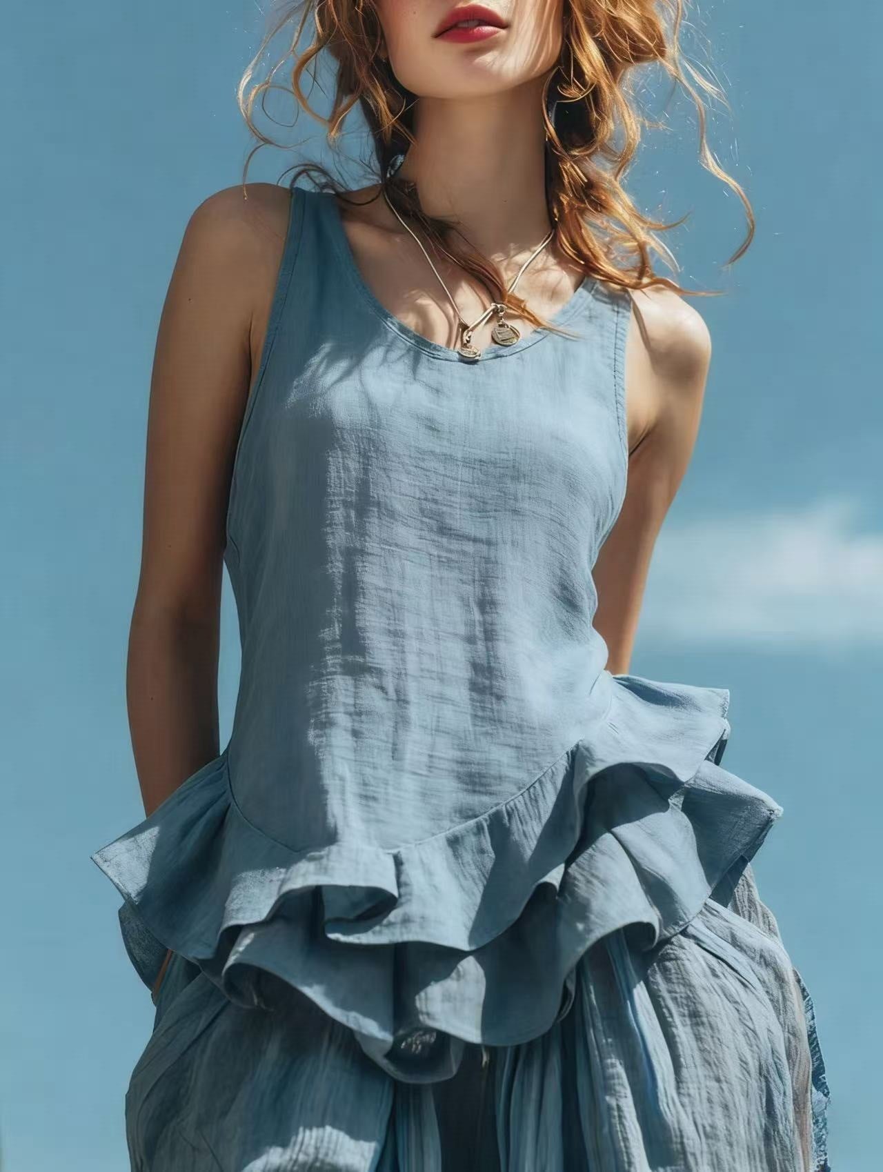 Sleeveless women's top with ruffled hem